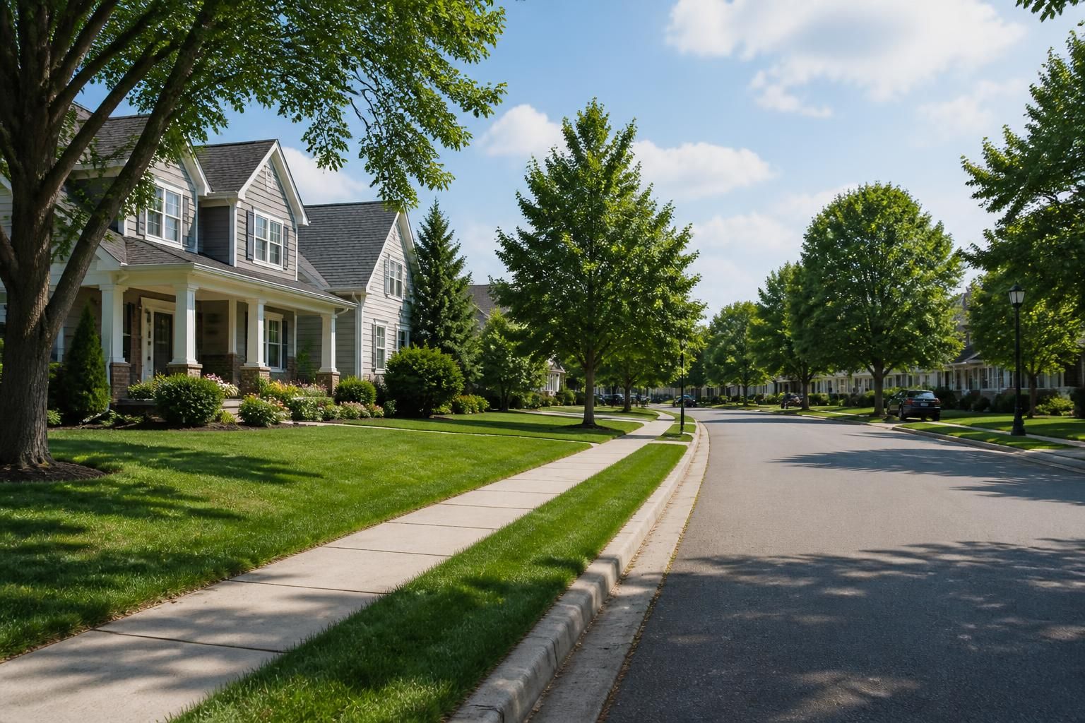 Quiet suburban neighborhood and business corridor in Oakdale.